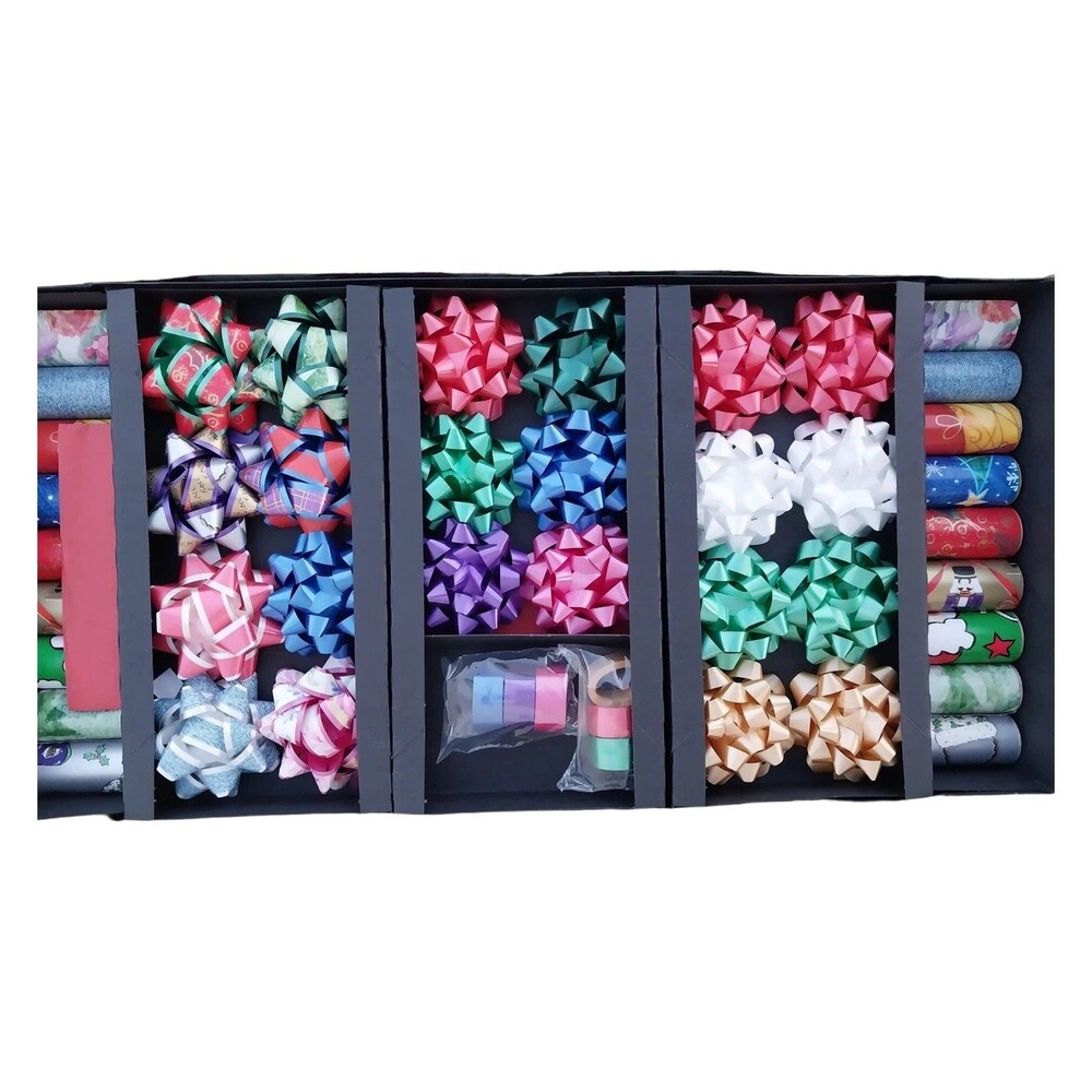 Vintage Christmas Wrap Kit Multicolor Wrapping Paper Bows Holiday Gift Wrap